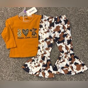 NWT PatPat Peace Love Cows 2 Piece Outfit Size 18-24 Months